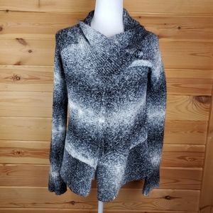 Eddie Bauer Wool Blend Black & White Wrap Asymmetrical Sweater Women's Size M